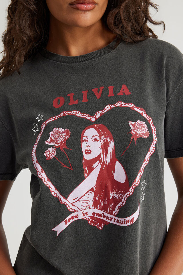 Music Merch Regular Tee, LCN BRA WASHED BLACK/OLIVIA HEART