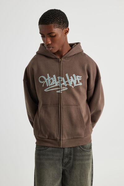 Half Half Zip Thru Hoodie, HH CEDAR/GRAFITTI