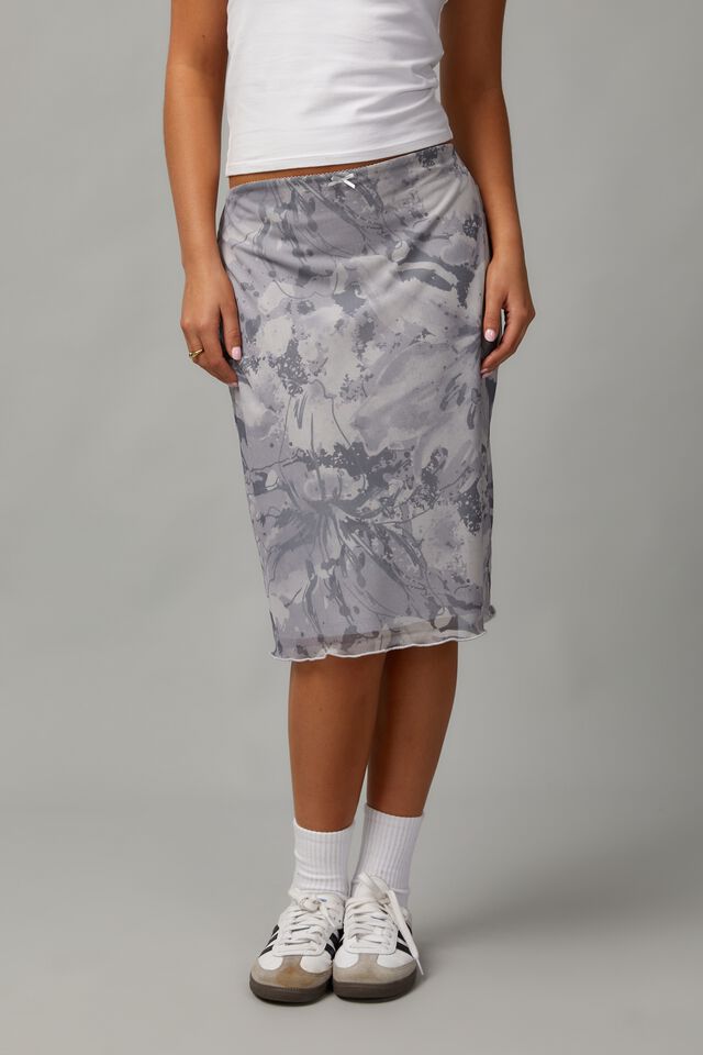 Mesh Midi Slip Skirt, CALI CRUSH/GREY