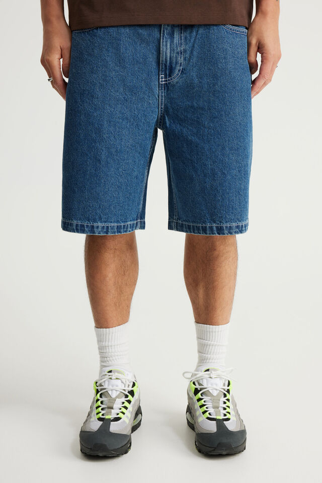 Half Half Baggy Denim Short, FRESH WATER BLUE