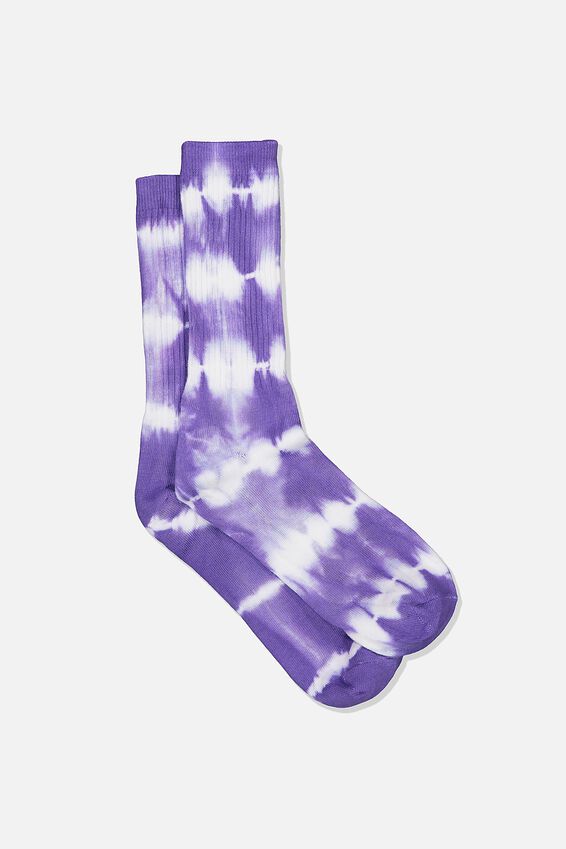 Retro Ribbed Socks, TIE DYE PURPLE GRAIN