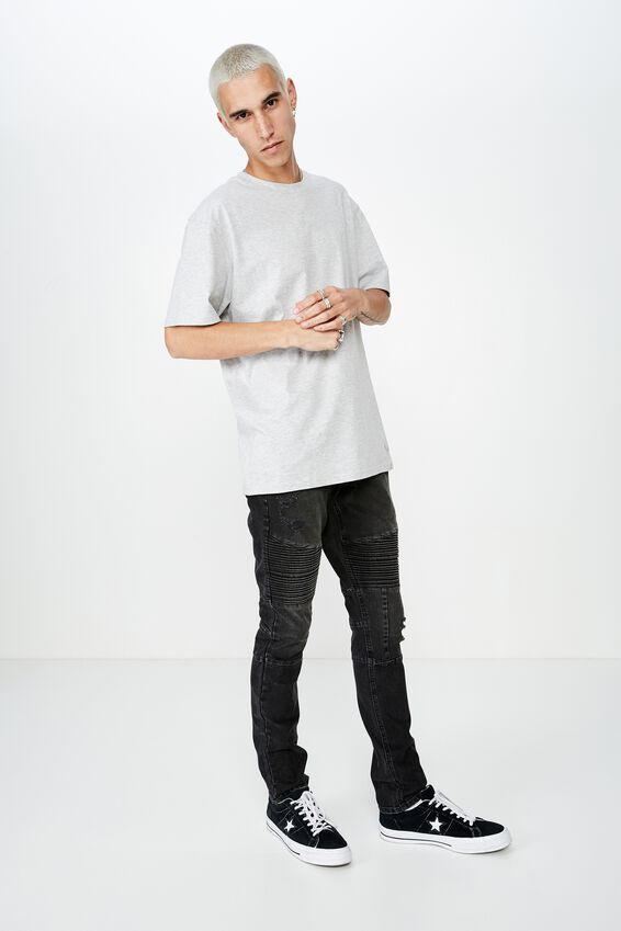 Skinny Leg Moto Denim Jean, WASHED BLACK