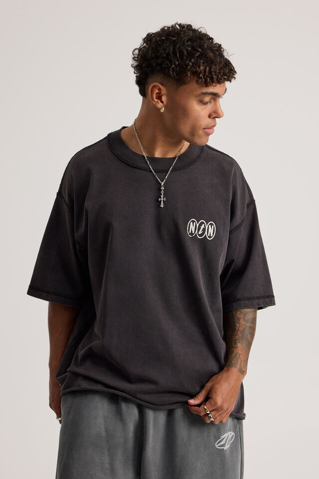 Notion Boxy Cropped Heavyweight Tshirt, NTN BLACK ACID/ALL STARING