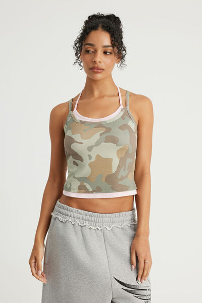 Layered Halter Cami, SUMMER CAMO/PINK MUSK