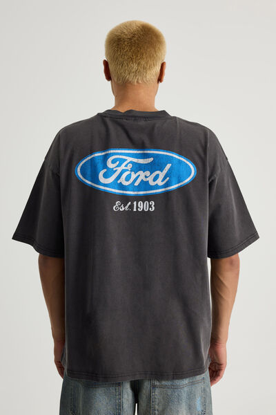 Ford Heavy Weight Box Fit Tshirt, LCN FOR WASHED BLACK/FORD PATCH