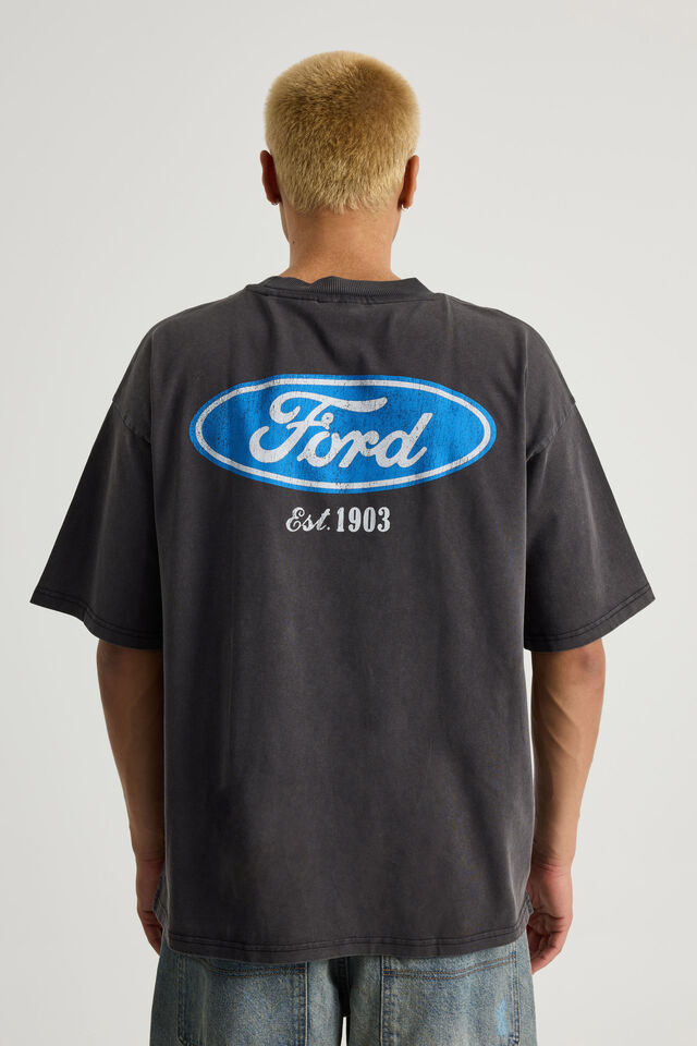 Ford Heavy Weight Box Fit Tshirt, LCN FOR WASHED BLACK/FORD PATCH