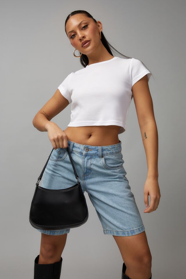 Cropped Fitted Tee, WHITE