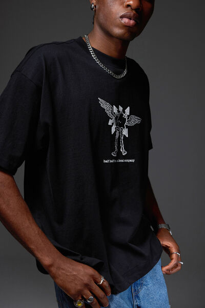 Half Half Box Fit Graphic T Shirt, HH BLACK/HALF HALF BARBARA