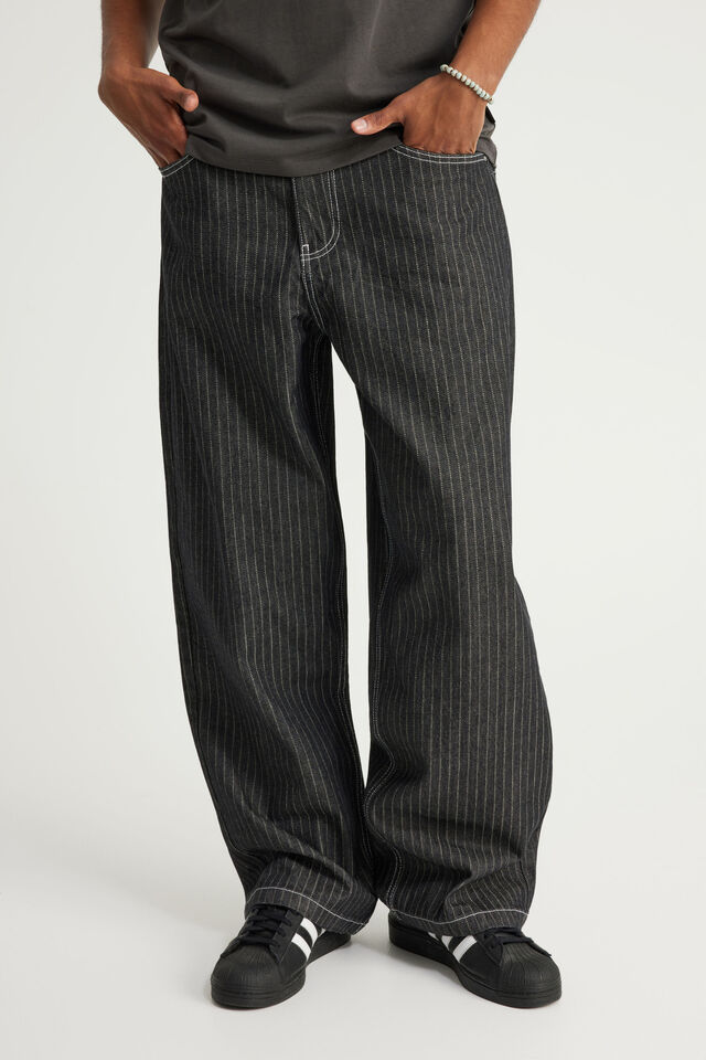 Half Half Classico Baggy Jean, BLACK PINSTRIPE