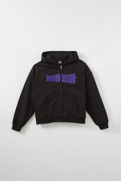 Half Half Zip Thru Hoodie, HH BLACK/HALF SHUFFLE