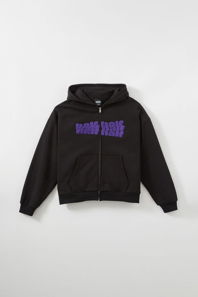 Half Half Zip Thru Hoodie, HH BLACK/HALF SHUFFLE