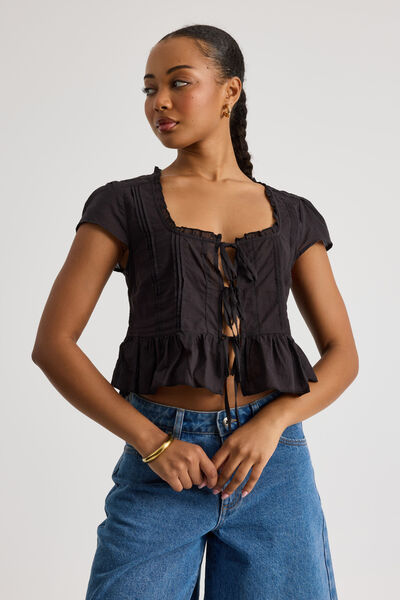 Sage Tie Front Top, BLACK