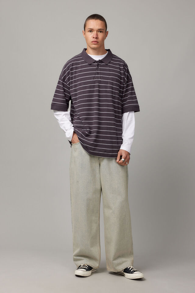 Oversized Polo, SLATE STRIPE