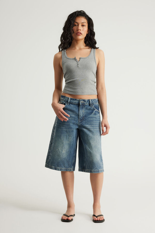 Mega Baggy Jort, SPOILED BLUE/CRYSTAL FLAMES