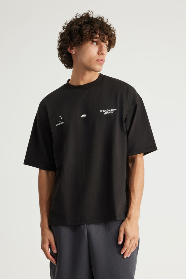 Open Gallery Box Fit Tshirt, OG BLACK/VERTICAL OUTLINE