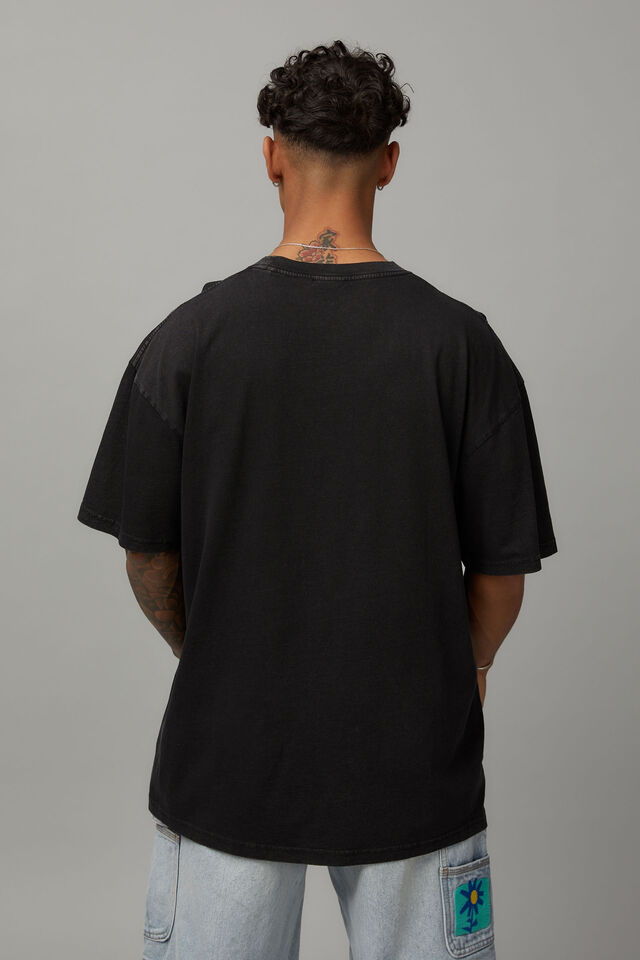Oversized Music Merch T Shirt, LCN MT WASHED BLACK/WU TANG