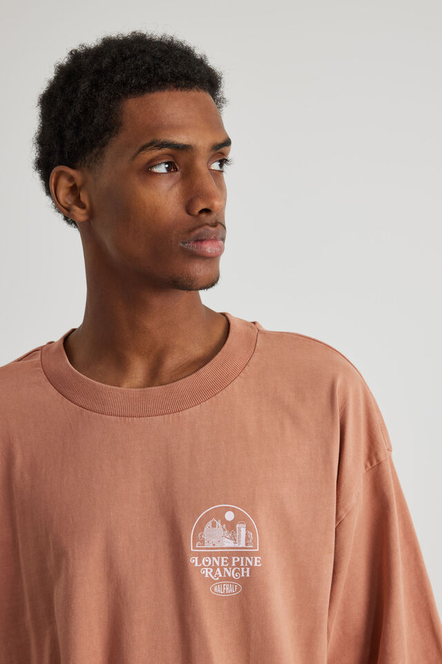 Half Half Heavyweight Box Fit Graphic Tshirt, HH WASHED LIGHT OCHRE/LONE PINE RANCH