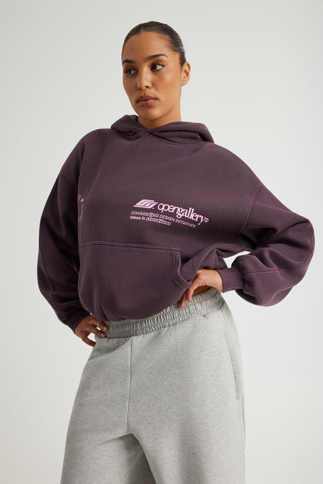 Open Gallery Boxy Hoodie, OG WASHED FROZEN BERRY/CONSIDERED DESIGN