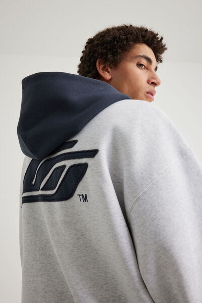 Open Gallery Zip Thru Hoodie, OG SILVER MARLE/NAVY SPLICE