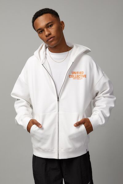 Unified Baggy Zip Through Hoodie, WHITE/UNIFIED BLOCK