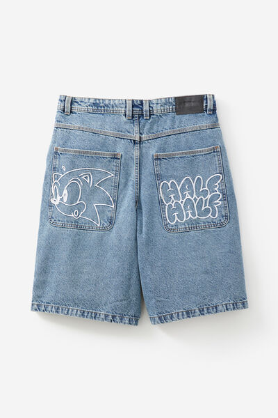 Sonic X Half Half El Grande Denim Short, LCN SEG CLASSIC BLUE/SONIC THE HEDGEHOG