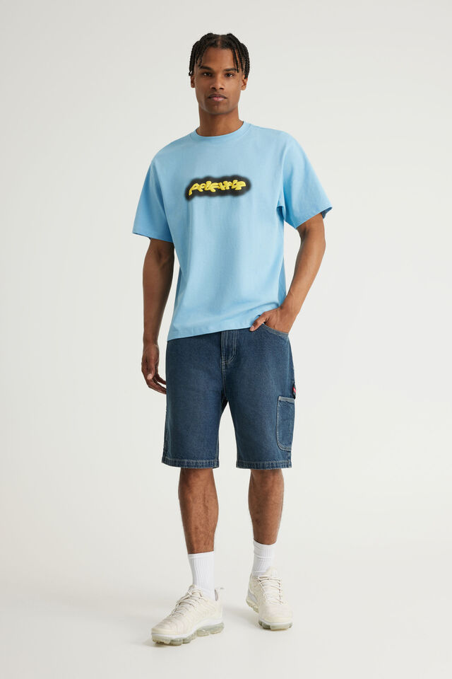 Half Half Painter Baggy Denim Short, FADED STORM