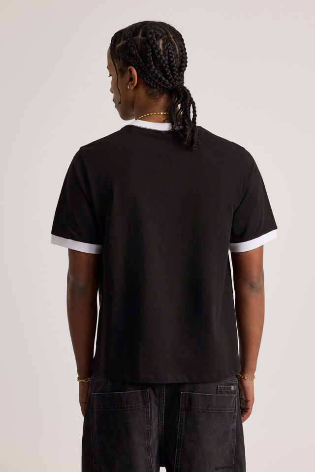 Half Half Slim Fit Ringer Tshirt, HH BLACK/WHITE WIDE HALF HALF PILL