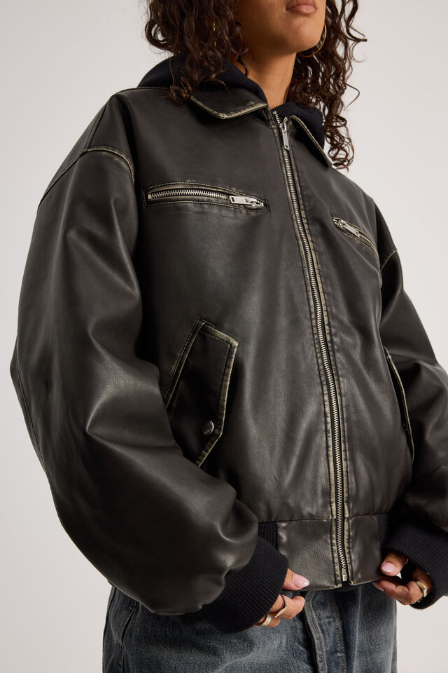 Maxwell Pu Bomber Jacket, WASHED BLACK