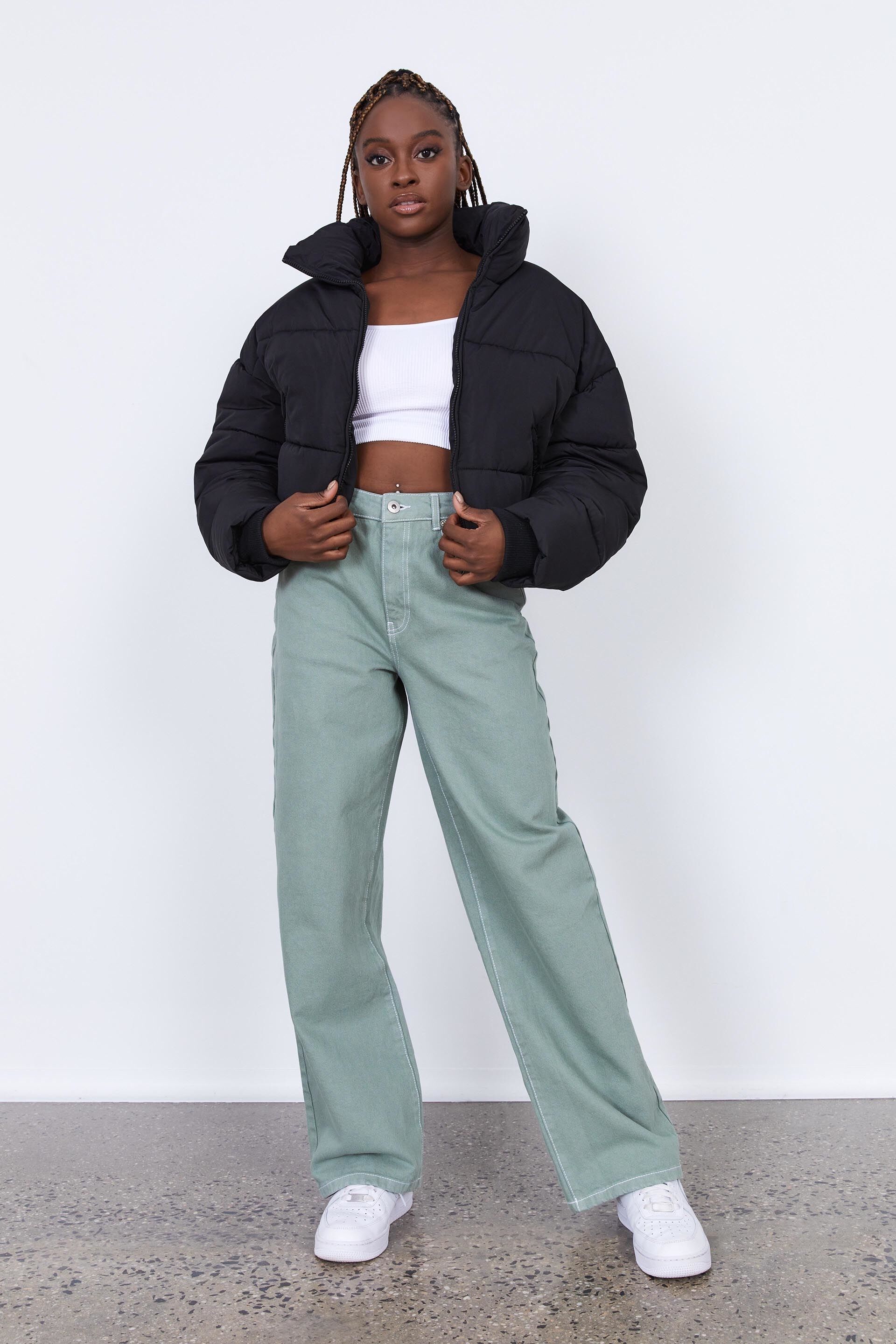 Black cropped puffer coat with hood clearance