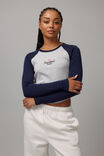 Long Sleeve Raglan Curve Hem Tee, GREY MARLE/NAVY SWITZERLAND - alternate image 1