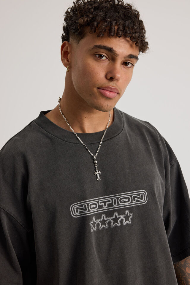 Notion Vintage Box Fit Graphic Tshirt, NTN WASHED BLACK/STAR SPRAY
