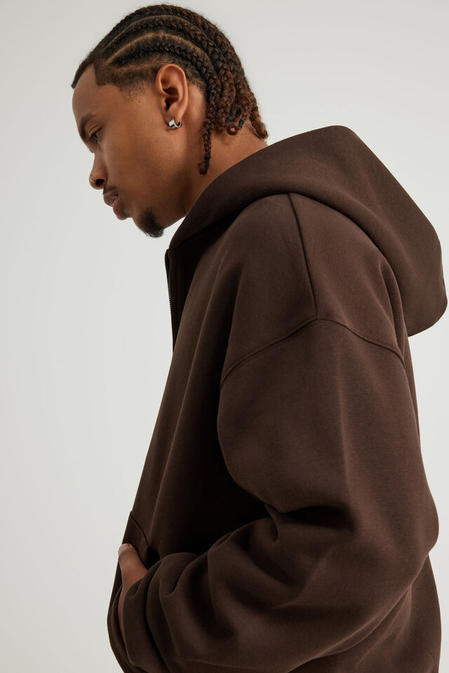 Authentics Boxy Zip Thru Hoodie, WALNUT