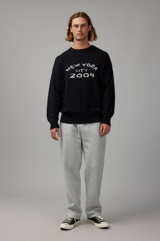 Boxy Crew Neck Knit, BLACK/NEW YORK CITY