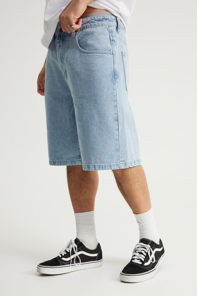 Half Half Baggy Denim Short, CLEAN BLEACH