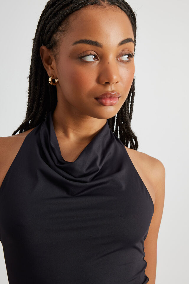 Bella Cowl Neck Halter, BLACK