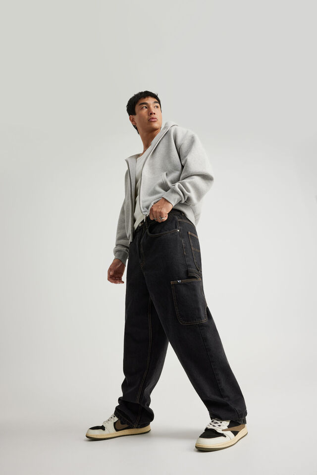 Half Half Baggy Painter Jean, BLACK STONE