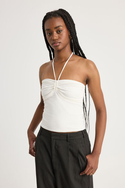 Ruched Front Bandeau Halter, CLOUD