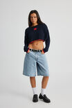 Open Knit Crop Jacquard Jumper, NAVY BLAZER/RED STAR - alternate image 2