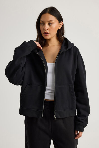 Authentics Boxy Crop Zip Through, BLACK