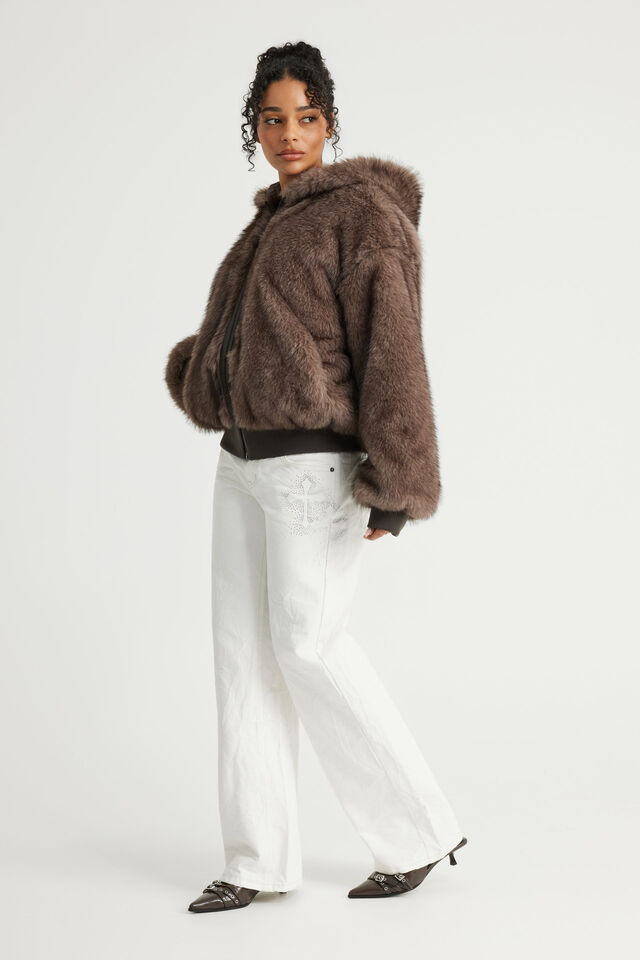 Cold Crush Faux Fur Bomber, MOCHA MATRIX