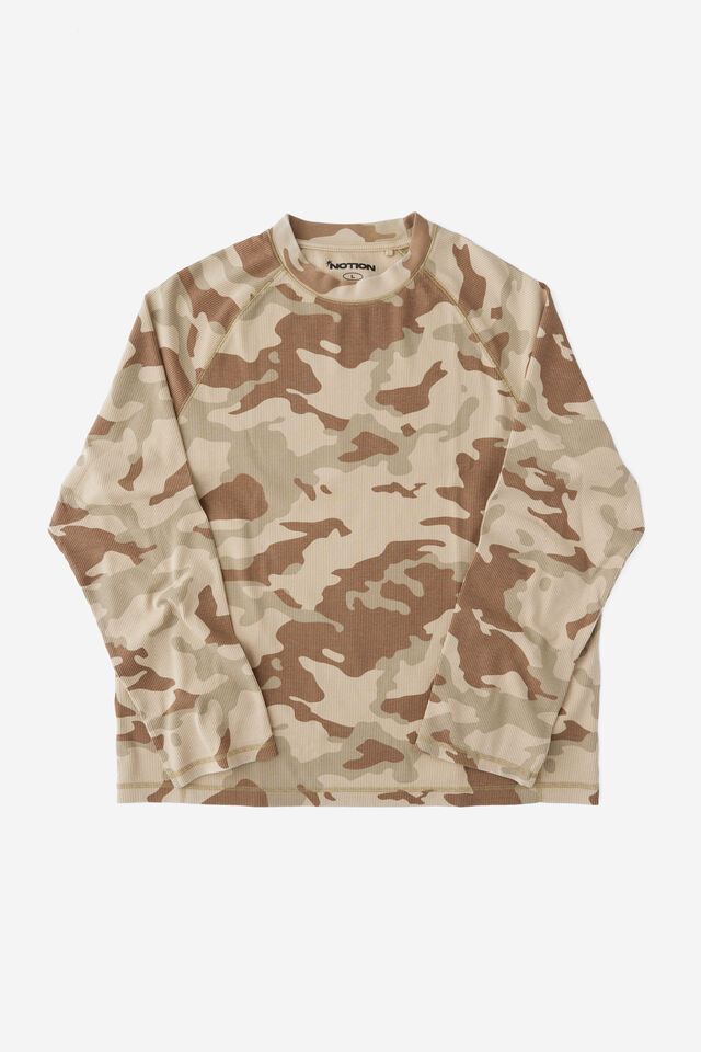 Notion Contrast Waffle Long Sleeve Tshirt, NTN WASHED CAMO PANELLED