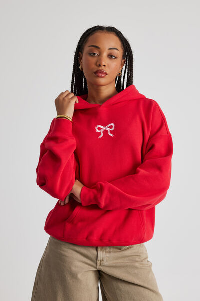 Harley Slouchy Hoodie, POSTBOX RED/BOWS