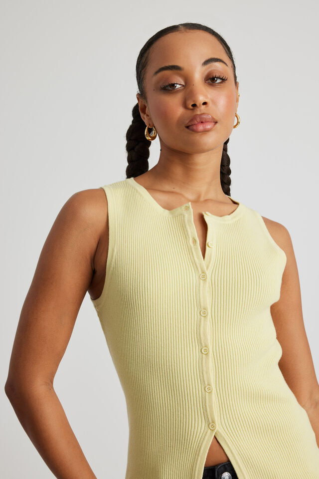 Rosie Button Up Knit Tank, YELLOW