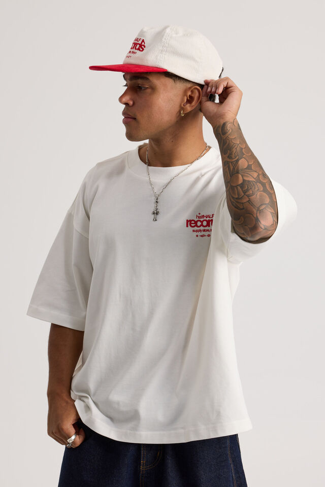 Half Half 5 Panel Cap Cord, WHITE RED CORD