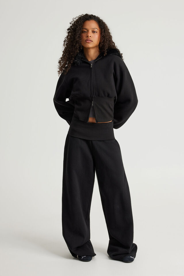 Notion Corset Zip Through Hoodie, NTN BLACK/FAUX FUR