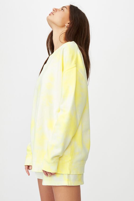 Tie Dye Oversized Crew Neck Sweater, TENDER YELLOW TIE DYE