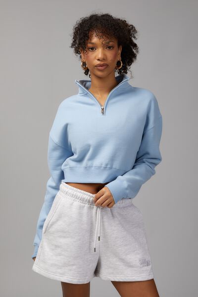 Crop Qtr Zip, MARLIN BLUE