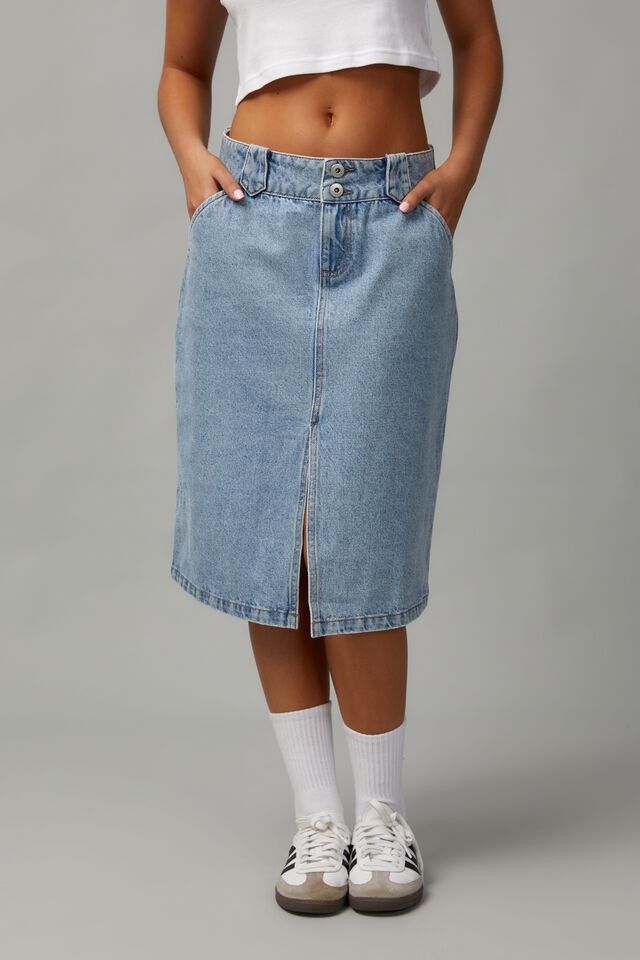 Knee Length Denim Skirt, 90s BLUE