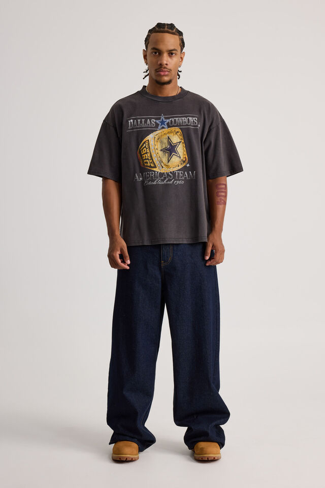 Dallas Cowboys Heavy Weight Box Fit Tshirt, LCN DAL WASHED BLACK/CHAMPIONS RING
