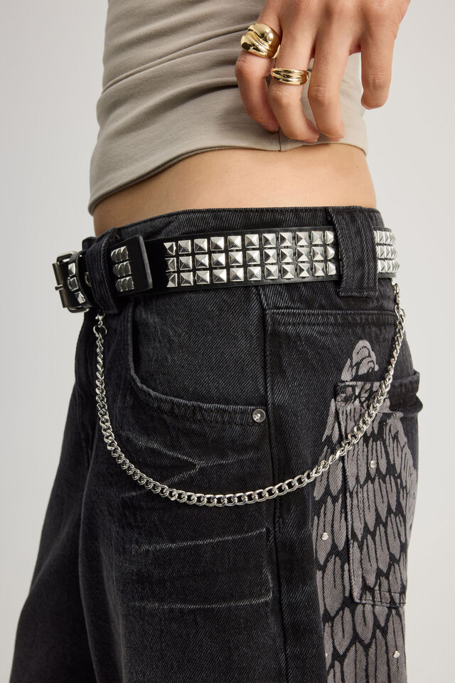 Stud Chain Belt, BLACK/SILVER